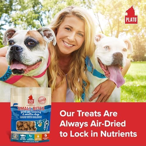 PLATO Pet Treats Small Bites - Air-Dried Training Treats for Dogs - Supports Healthy Digestion - Limited Ingredients - Salmon 6oz - 2 Pack