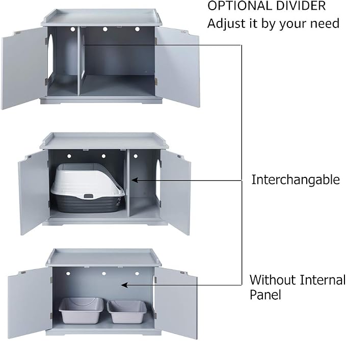 unipaws Cat Litter Box Enclosure Furniture, Cat Washroom, Hidden Litter Box Cover, Cabinet for Large Cat, Dog Proof Cat Litter Boxes, Hideaway Litter Box, Cat House, Grey