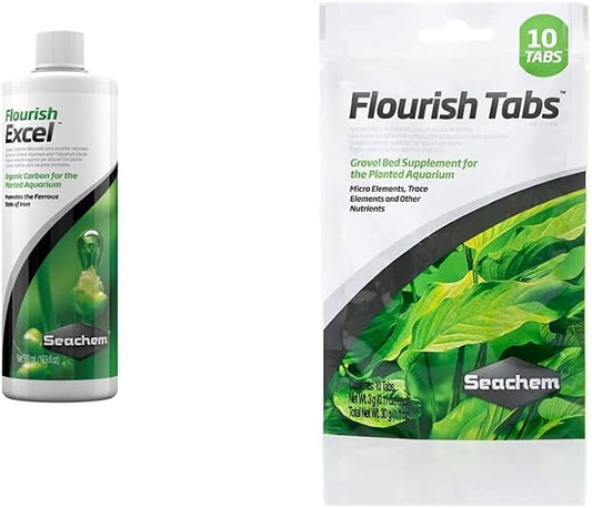 Seachem Flourish Excel 500 ml and Seachem Flourish Tabs Growth Supplement - Aquatic Plant Stimulant 10 ct Bundle