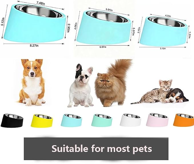 15° Tilted Dog Bowl for Small Dogs Flat-Faced Breeds - Anti-Choke Ergonomic Elevated Feeder Non-Slip Base -2-in-1 Detachable Stainless Steel Food & Water Bowls - Vibrant Orange Easy to Spot(Ｍ, Orange)