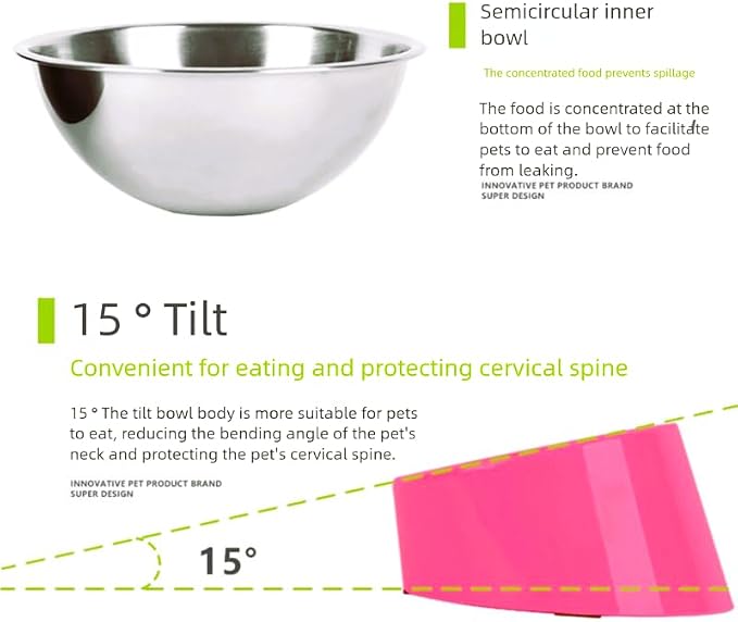 15° Tilted French Bulldog Bowl – Anti-Choke Anti-Spill Dog Bowl with Weighted Non-Skid Base, Stainless Steel Insert, Large 750ml for Flat-Faced Breeds