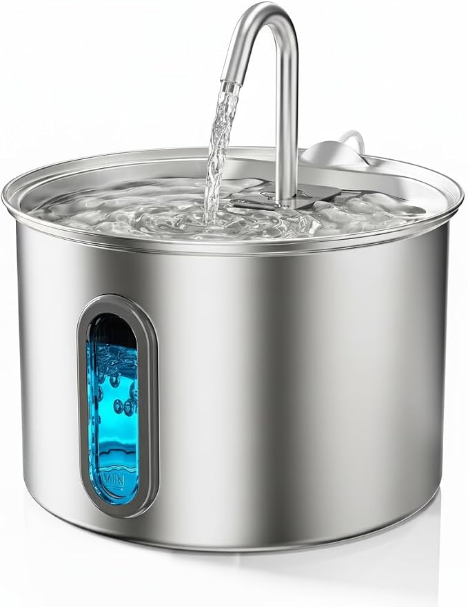 304 Stainless Steel Cat Water Fountain - 2.8L/95oz Quiet Electric Pet Water Fountain with Multi-Stage Filtration, Easy to Clean & Assemble (Pet Water Fountain+1 Filter)