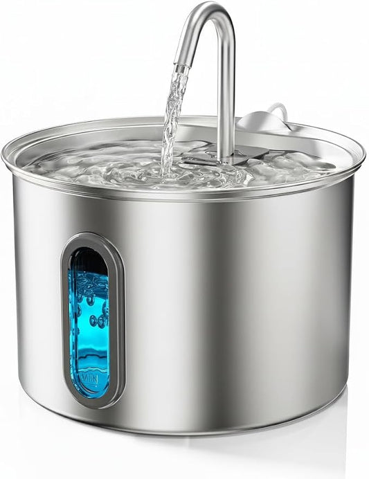 304 Stainless Steel Cat Water Fountain - 2.8L/95oz Quiet Electric Pet Water Fountain with Multi-Stage Filtration, Easy to Clean & Assemble (Pet Water Fountain+1 Filter)