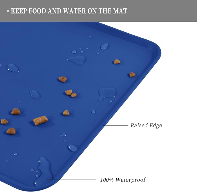Reopet Silicone Pet Feeding Mat - Waterproof & Non-Slip Dog Cat Placemat | High Raised Edges Prevent Food & Water Spills to Protect Floors, Easy to Clean, Fit for Dog Cat Bowls