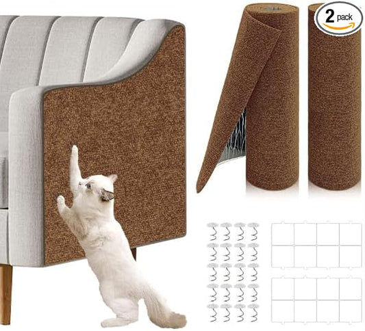 2 Pcs 78.8"x15.8" Cat Scratch Mat, Cat Scratch Couch Furniture Protector, Trimmable Self-Adhesive Cats Scratch Pads, DIY Cat Scratcher for Wall Protector and Covering Cat Tower (Brown)