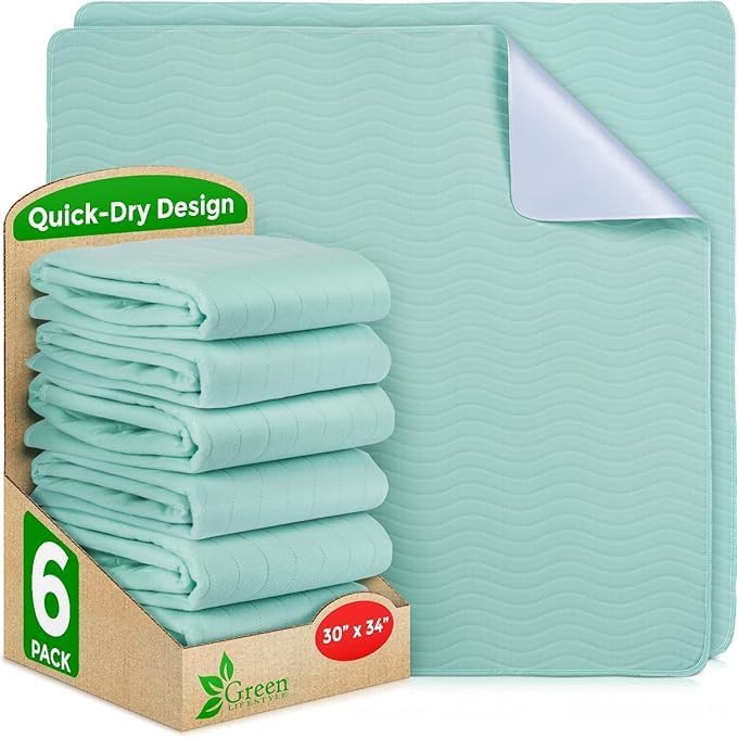 GREEN LIFESTYLE® Washable Underpads Pack of 6 - 30x34 and Pack of 2 - 41x41 Bundle - Heavy Absorbency Reusable Bedwetting Incontinence Pads for Kids, Adults, Elderly, and Pets