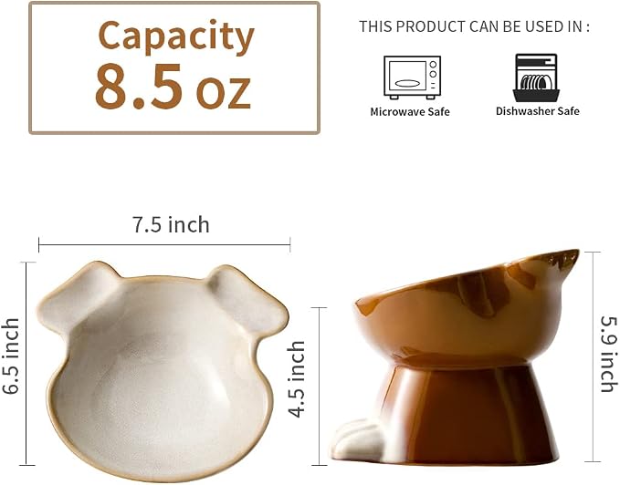 Nihow Elevated Ceramic Dog Bowls: 6.5 Inch Raised Dog Bowl for Food & Water - Food Safe Bowl for Medium/Small Size Dogs - Brown Puppy Bowls for Protecting Pet's Spine（1 PC）