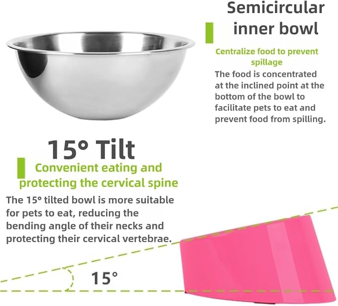 15° Tilted Dog Bowl for Small Dogs Flat-Faced Breeds - Anti-Choke Ergonomic Elevated Feeder Non-Slip Base - 2-in-1 Detachable Stainless Steel Food & Water Bowls - Calm Blue Cool & Clean - (Ｌ, Blue)