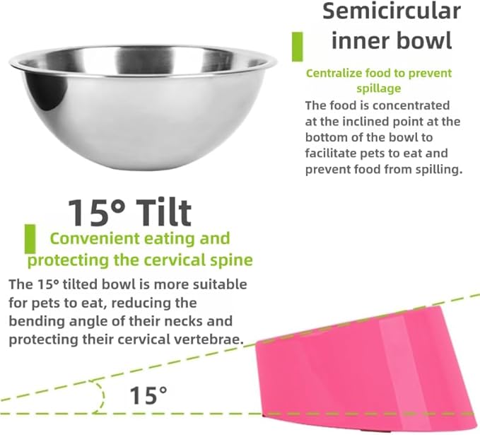 15° Tilted Dog Bowl for Small Dogs Flat-Faced Breeds - Anti-Choke Ergonomic Elevated Feeder Non-Slip Base - 2-in-1 Detachable Stainless Steel Food & Water Bowls - Pure White Clean & Simple (L, White)
