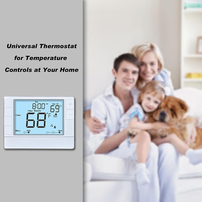 Thermostat for Home, Premium Heat Pump Room Temperature Controller, up to 2H/1C, Easy-to-Read Large Display，White Backlight
