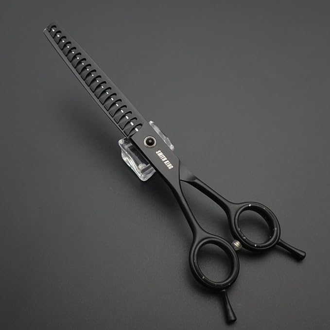 7.0 inches Professional Dog Grooming Scissors Set Straight & thinning & Curved & Chunkers 4pcs/3pcs in 1 Set (with Comb) Right-handed or Left-handed for Dog & Cats (Left-handed 4pcs with comb)