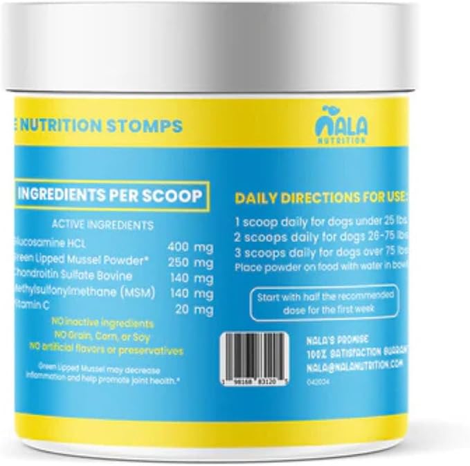 Dog Hip and Joint Supplement - with Vitamins, Glucosamine and Chondroitin | Pet Joint Supplement for Mobility and Health | 120 Scoops