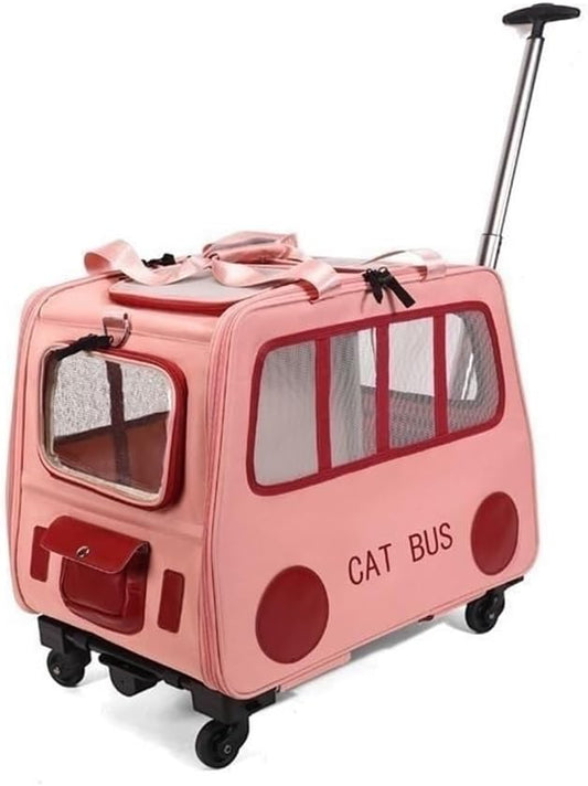 2-in-1 Soft-Sided Pet Travel Bag, Rolling Cat Carrier with Wheels, Large Pet Trolley, Mobile Pet Cage for Small and Medium Dogs and Cats(Green) (Pink)