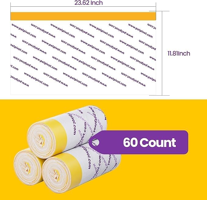 60 Count Litter Box Liners Bags,Compatible with Autoscooper 11 Open-Top Automatic Litter Box,3 Rolls Drawstring Trash Bags,23.62 x 11.81 Inches（3 Packs/60 Counts）