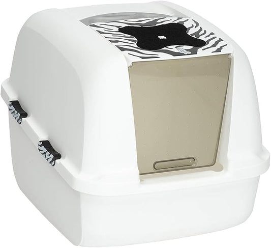 Catit Jumbo Hooded Cat Litter Box, White Tiger, 50696,White-Black