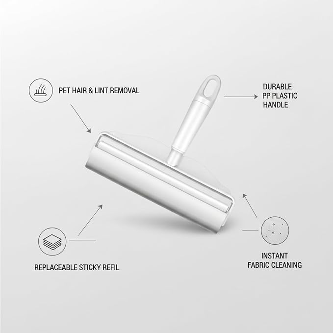 Lint Roller with Replaceable Sticky Refill, PP Plastic Handle for Pet Hair and Lint Removal from Clothing and Furniture