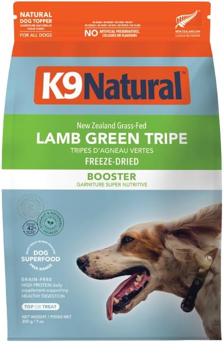 K9 Natural Freeze Dried Dog Food Topper with Verified Ingredients, Organ Meat Blend for Digestive Support, Human-Grade Freeze Dried Puppy Food & Dog Topping, Lamb Green Tripe, 7oz