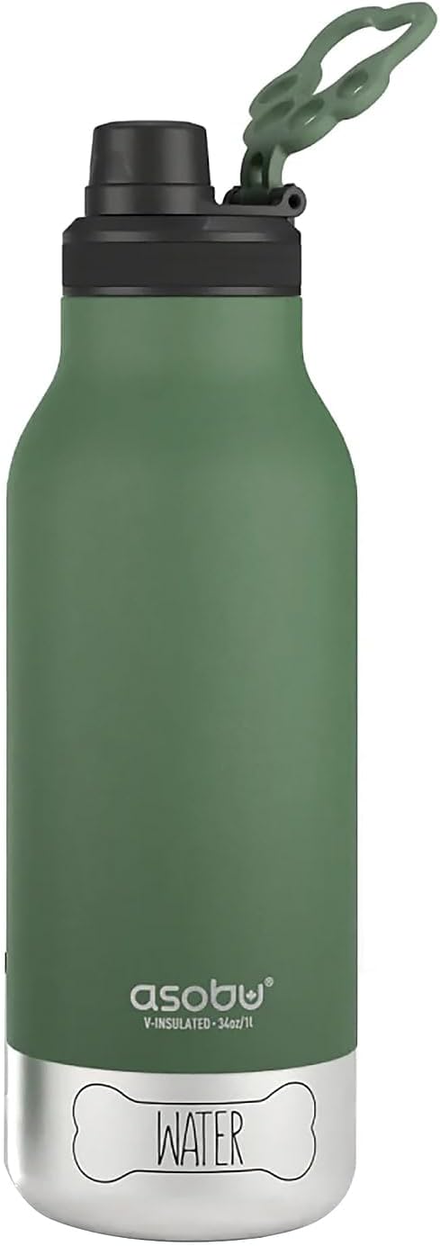 asobu Dog Barky Bottle – Insulated Stainless Steel Water Bottle with 2 Removable Dog Bowls for Food, Treats & Water – Pet-Friendly Travel Bottle for Hiking, Road Trips & Outdoor Adventures