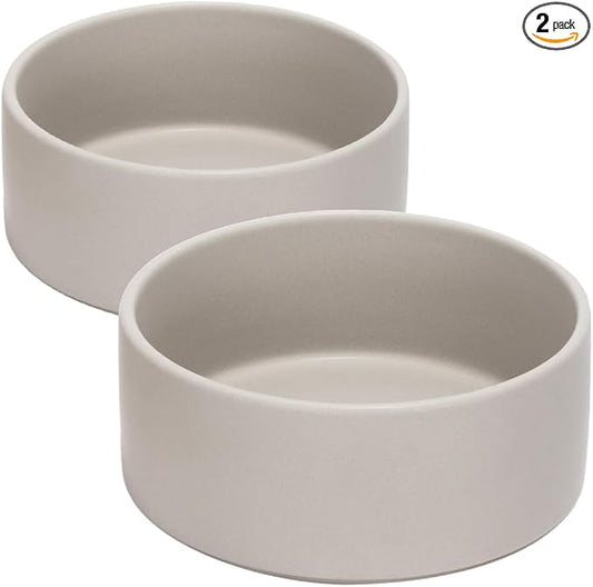 SPUNKYJUNKY 28.7OZ Ceramic Dog and Cat Bowl, Modern Cute Weighted Food Water Bowl for Replacement Grey (2 Pack)