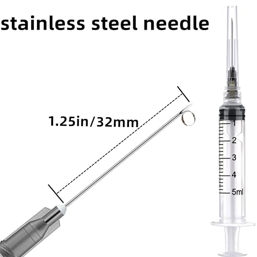 100 Pack 5ml 22Ga Plastic Syringe with Measurement for Scientific Labs and Industrial Dispensing, Disposable Individually Wrapped (100, 5ml-22Ga)