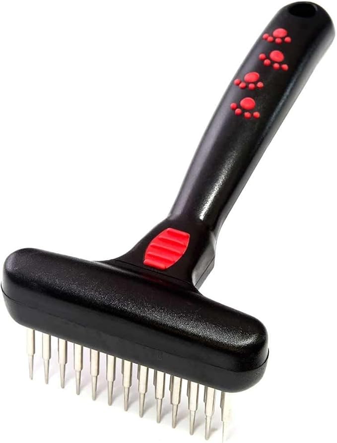 PUREPET Pro Dog Grooming Undercoat Deshedding Pin Rake Combs Fur and Coat Control (25 Tooth Magic Spring Rake)