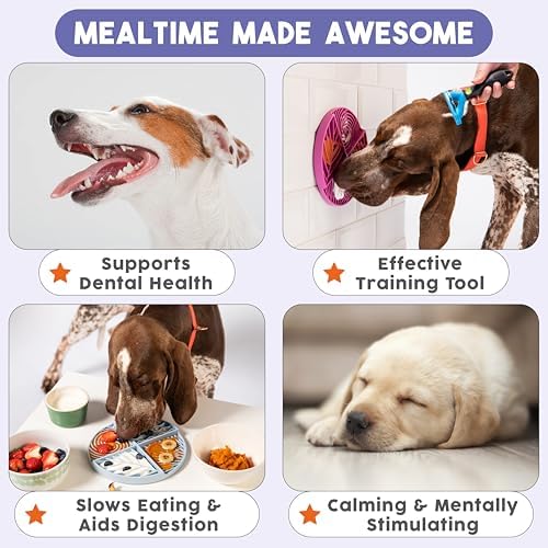 Lick Mat + Slow Feeder Bundle – Silicone, Non-Slip, and Dishwasher Safe - (1) Dog Lick Mat and (1) Slow Feeder Insert for Dog Bowls Over 5.5-Inches - with Suction Cups - Wet and Dry Food-Compatible