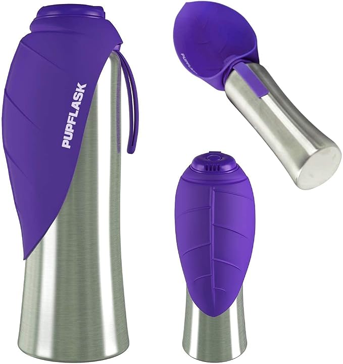 Tuff Pupper Dog Water Bottle Holder and PupFlask Portable Water Bottle - 40oz, Violet