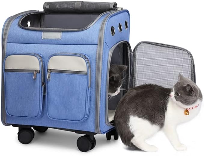 Cat Puppy Car Backpack Pet Transport Bag Trolley Cage Suitcase with Window(D)