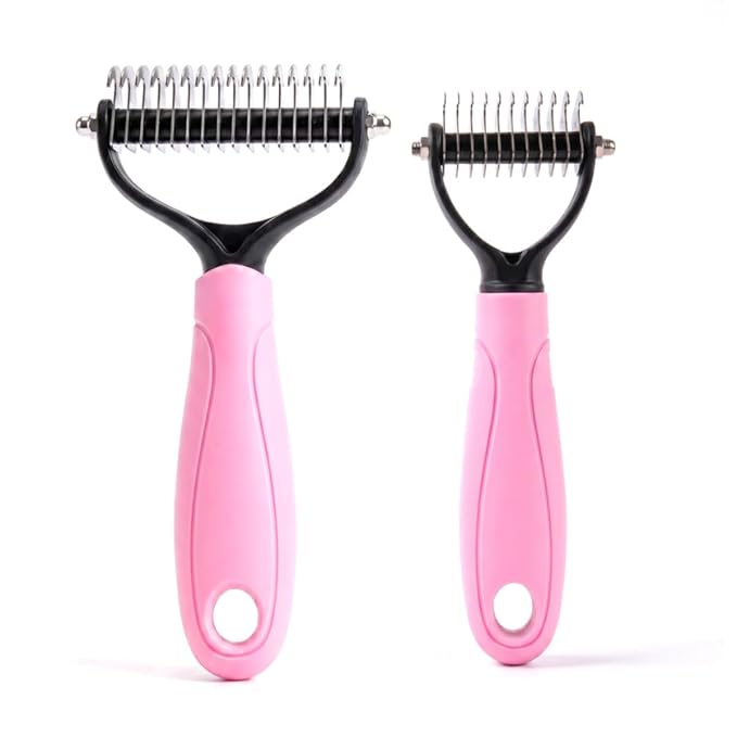 Pet Grooming Tool, 2026 New Undercoat Rake Deshedding Brush for Dogs & Cats, Double Sided Dematting Comb for Detangling Long Matted Fur (Pink, Large & Small)