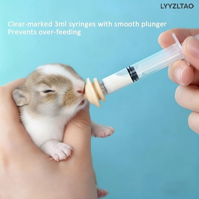 Professional Pet Nursing Kit - 6 Pack 3ml Feeding Syringes with 12 Pack Silicone Nipples | Reusable, Indelible Markings. Hand Feeding Supplies for Newborn Kittens, Puppies, Squirrels, Rabbits & Small Animals | Anti-Choke Safety Design