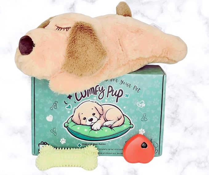 Calming Puppy Toy with Heartbeat for Anxiety Relief for Dogs and Cats, Chew Toy for Dental & Mental Stimulation, Heartbeat Puppy Toy Sleep Aid, Crate Training & New Dog Parent Gift Set