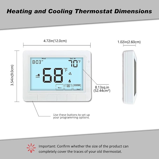 Programmable Thermostat for Home,Auto Changeover Heat Pump Thermostat for Multi-Stage,2 Heat/2 Cool or 4 Heat/2 Cool, Ultimate Comfort,Extra Large Display,White Backlight