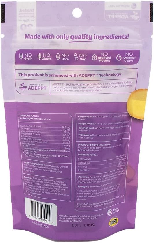 Pets Prefer Calming Soft Chews for Dogs, Natural Stress Support with Chamomile, Valerian Root and Probiotics, Supports Calm Behavior During Separation and Travel, Pork Flavor, 30 Count (Pack of 2)