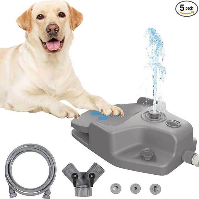Dog Water Fountain Outdoor, Dog Sprinkler Toy Step on, Paw Activated Pet Drinking Fountain Water Dispenser for Large Or Small Dog Bowl Alternative (Grey)