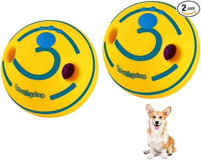 Wobble Giggle Ball for Dogs Durable Interactive Dog Toys for Small Medium Large Dogs (Yellow/Blue, M/3.94 inch)
