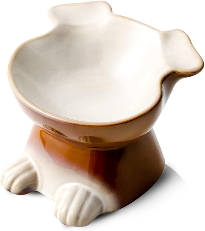Nihow Elevated Ceramic Dog Bowls: 6.5 Inch Raised Dog Bowl for Food & Water - Food Safe Bowl for Medium/Small Size Dogs - Brown Puppy Bowls for Protecting Pet's Spine（1 PC）