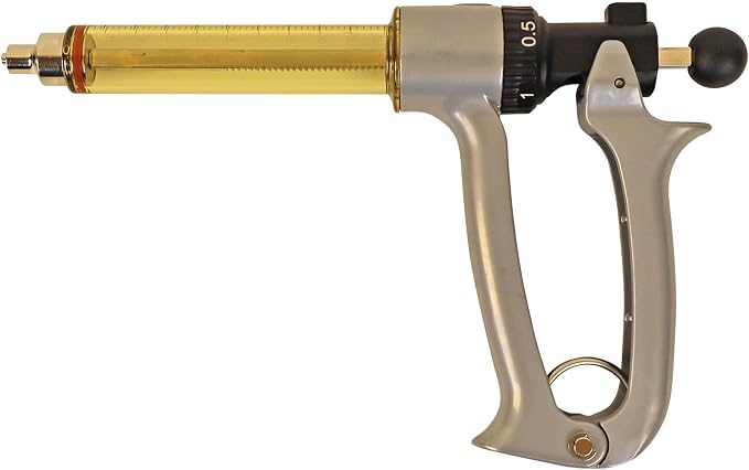 25ML Semi Automatic Livestock Syringe, 5 Gears Adjustable Continuous Repeating Syringe for Farm Ranch Cattle Cow Horse Goat Sheep Hog