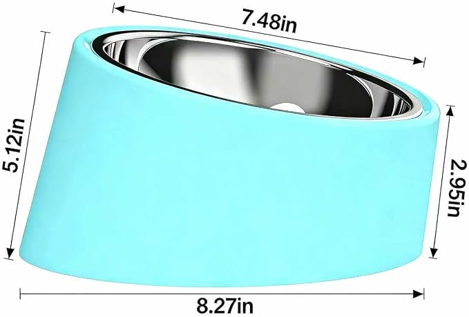15° Tilted Dog Bowl for Small Dogs Flat-Faced Breeds - Anti-Choke Ergonomic Elevated Feeder Non-Slip Base - 2-in-1 Detachable Stainless Steel Food & Water Bowls - Calm Blue Cool & Clean - (Ｌ, Blue)