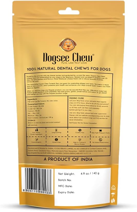 Dogsee Himalayan Yak Cheese Dog Chews with Turmeric/Curcumin (Medium - 2 Chews), All Natural Long Lasting, Anti-inflammatory, Odorless High Protein Chew,60% Protein Dog Treats for Active Chewers