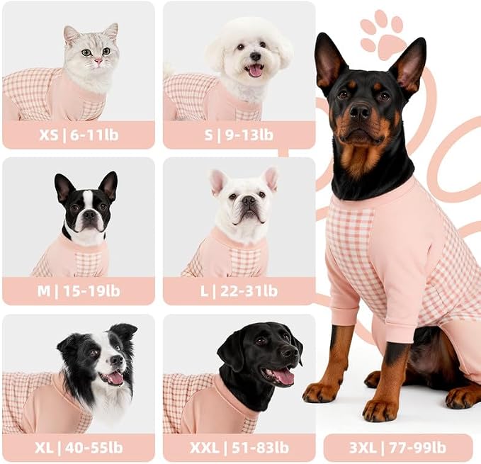 Dog Recovery Suit After Spay-Prevents Lick & Shed (Pink,2XL) | Soft, Breathable cotton onesie protects abdominal surgical areas by preventing licking,scratching,and shedding
