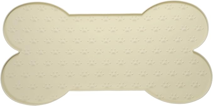 Dog Food Mat, 26x13 Inch Silicone Pet Feeding Mat Non-Slip Bone Shaped Waterproof Dog Water Bowl Tray Raised Edge Protects Floors (Apricot), Intended for Pets Bowl/Fountain