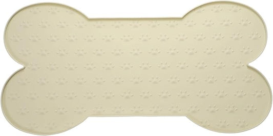 Dog Food Mat, 26x13 Inch Silicone Pet Feeding Mat Non-Slip Bone Shaped Waterproof Dog Water Bowl Tray Raised Edge Protects Floors (Apricot), Intended for Pets Bowl/Fountain