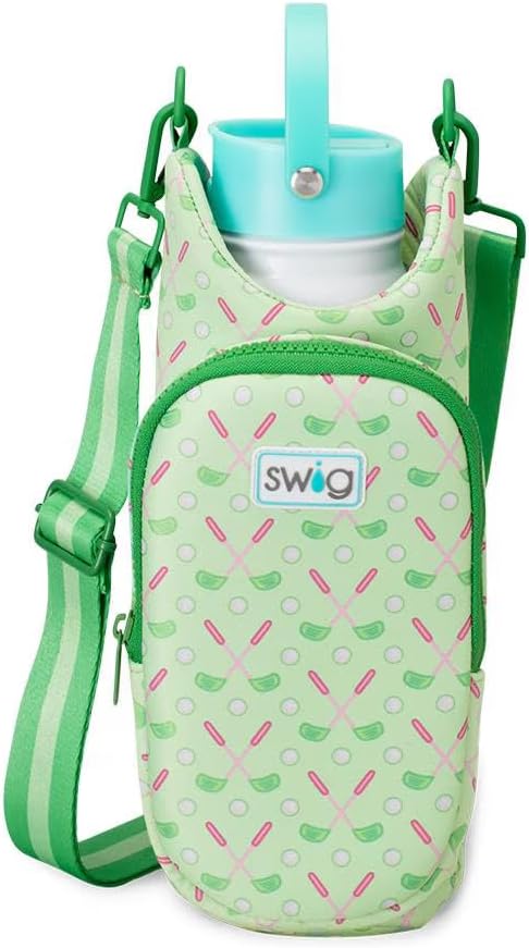 Swig Life Water Bottle Sling Bag, Water Bottle Holder with Adjustable Strap, Carrier Bag with Zippered Phone Pocket, Holds 36oz (Tee Time)