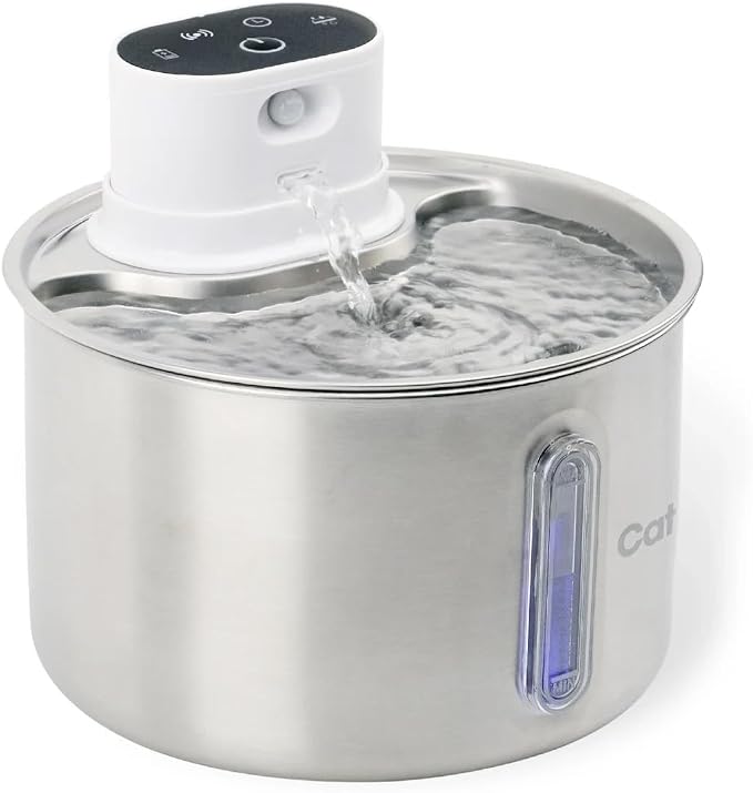 Cat Mate 2 Litre Stainless Steel Cat Water Fountain – Automatic Pet Water Dispenser for Cats, Filtered Drinking Fountain, Battery Operated