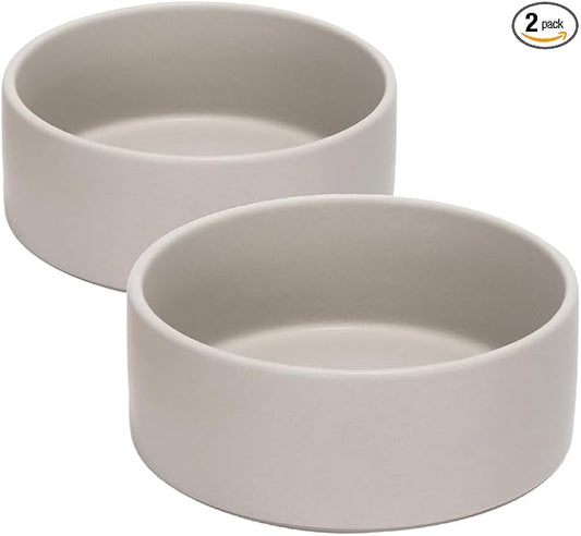 SPUNKYJUNKY 13.5OZ Ceramic Dog and Cat Bowl, Modern Cute Weighted Food Water Bowl for Replacement Grey (2 Pack)