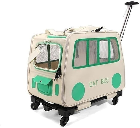 2-in-1 Soft-Sided Pet Travel Bag, Rolling Cat Carrier with Wheels, Large Pet Trolley, Mobile Pet Cage for Small and Medium Dogs and Cats(Green)