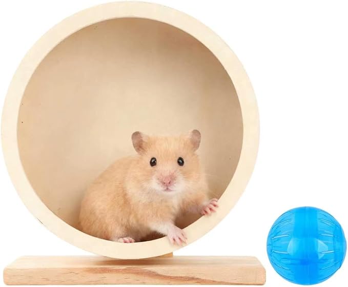 9 Inch Hamster Wooden Silent Exercise Running Wheel with Mini Running Ball 4 Inch,Small Animal Exercise Wheel Accessories,Wooden Exercise Wheels with Removable Track for Gerbils,Mice,Totoro