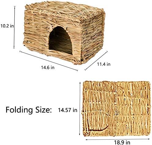 Tfwadmx Rabbit Grass House 2PCS, Extra Large - Natural Hand Woven Seagrass Play Hay Bed, Hideaway Hut Toy for Bunny Hamster Guinea Pig Chinchilla Ferret