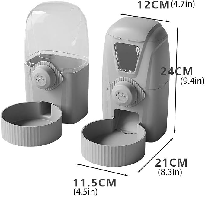 Hanging Pet Feeder Water Dispenser Set - 2-in-1 Gravity Food Water Bowl for Cats Small Dogs Rabbits, Cage Mounted No-Spill Pet Feeding Station (Grey)