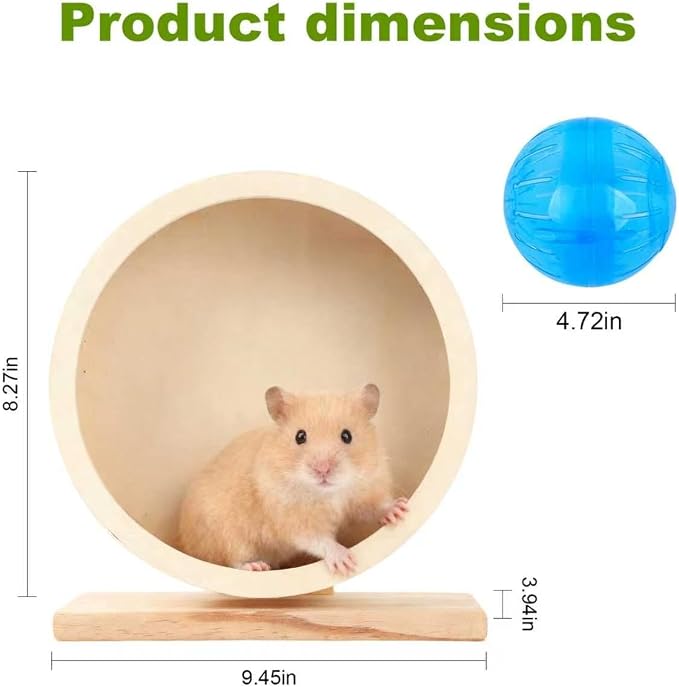 9 Inch Hamster Wooden Silent Exercise Running Wheel with Mini Running Ball 4 Inch,Small Animal Exercise Wheel Accessories,Wooden Exercise Wheels with Removable Track for Gerbils,Mice,Totoro